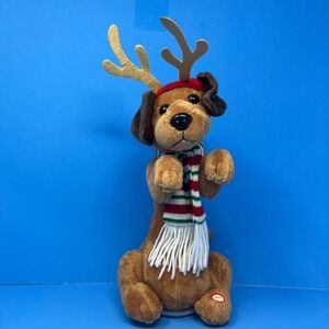 Merry Moments Animated Plush 12inch Brown Christmas Dachshund Dog Reindeer Scarf